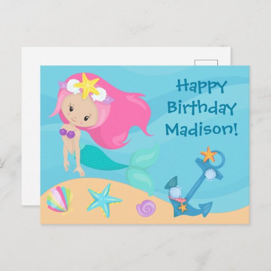 Niedliche Meerjungfrau Personalisiert Kinder glück Postkarte (Vorne/Hinten)
