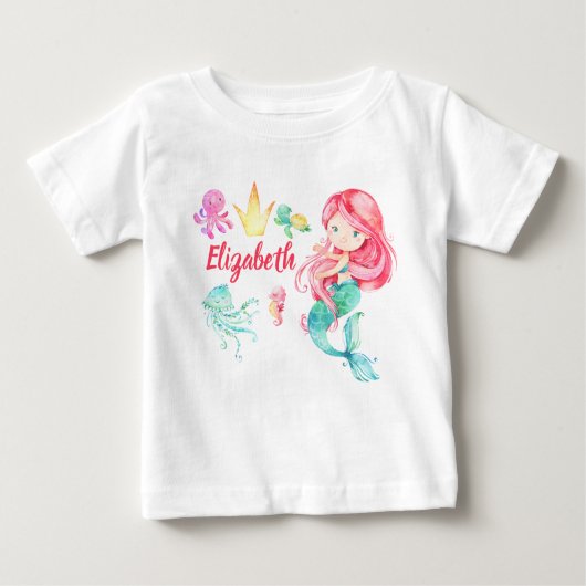 Niedliche Meerjungfrau Personalisiert unter Meer G Baby T-shirt (Vorderseite)