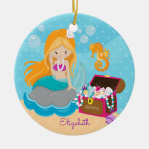Niedliche Meerjungfrau personalisierter Weihnachts Keramik Ornament