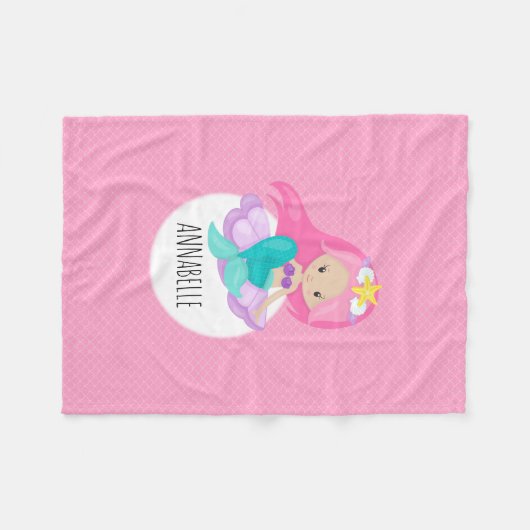 Niedliche Meerjungfrau Princess Girl Sea Muschel R Fleecedecke (Vorderseite (Horizontal))