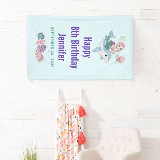 Niedliche Meerjungfrau Reiten auf einem Dolphin Banner (Insitu)