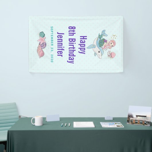 Niedliche Meerjungfrau Reiten auf einem Dolphin Banner (Messeveranstaltung)