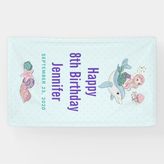 Niedliche Meerjungfrau Reiten auf einem Dolphin Banner (Horizontal)