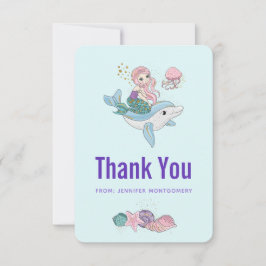 Niedliche Meerjungfrau Reiten auf einem Dolphin Dankeskarte