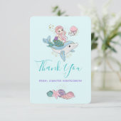 Niedliche Meerjungfrau Reiten auf einem Dolphin Dankeskarte (Stehend Vorderseite)