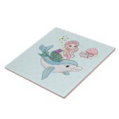 Niedliche Meerjungfrau Reiten auf einem Dolphin Fliese (Seite)