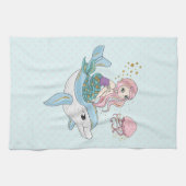 Niedliche Meerjungfrau Reiten auf einem Dolphin Geschirrtuch (Horizontal)