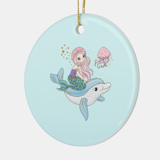 Niedliche Meerjungfrau Reiten auf einem Dolphin Keramik Ornament (Links)