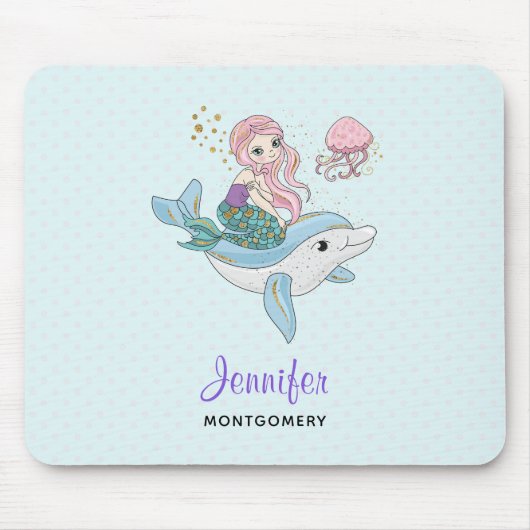 Niedliche Meerjungfrau Reiten auf einem Dolphin Mousepad (Vorne)