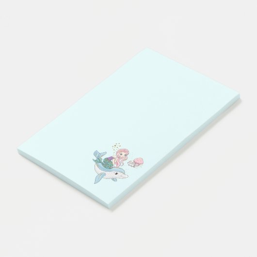 Niedliche Meerjungfrau Reiten auf einem Dolphin Post-it Klebezettel (angewinkelt)