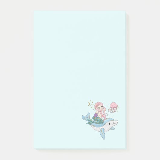 Niedliche Meerjungfrau Reiten auf einem Dolphin Post-it Klebezettel (Vorderseite)