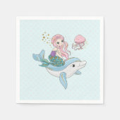 Niedliche Meerjungfrau Reiten auf einem Dolphin Serviette (Vorderseite)