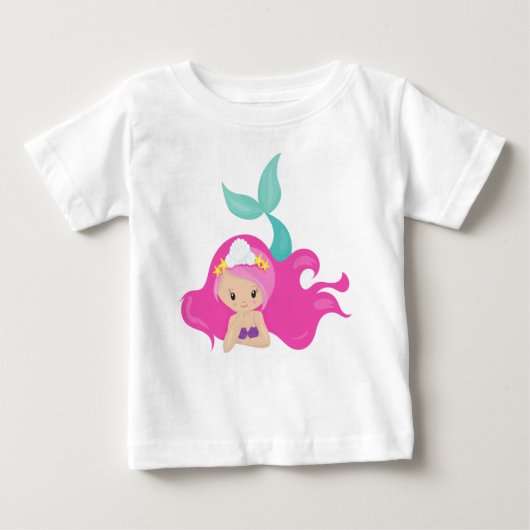 Niedliche Meerjungfrau, rosa Haare, kleine Meerjun Baby T-shirt (Vorderseite)