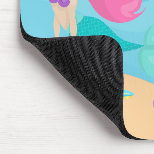 Niedliche Meerjungfrau Strandmädchen Rosa Haar Cus Mousepad (Ecke)