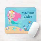 Niedliche Meerjungfrau Strandmädchen Rosa Haar Cus Mousepad (Mit Mouse)