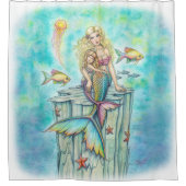 Niedliche Meerjungfrau und Tochter Kunst Duschvorhang (Vorderseite)