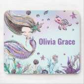 Niedliche Meerjungfrau unter Lila Glitzer Maus Pa Mousepad (Vorne)