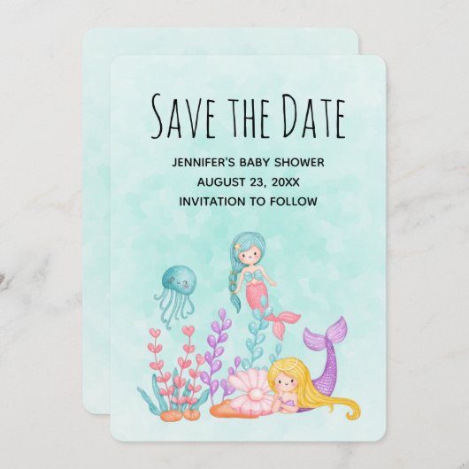 Niedliche Meerjungfrau unter Wasser Save The Date (Vorne/Hinten)