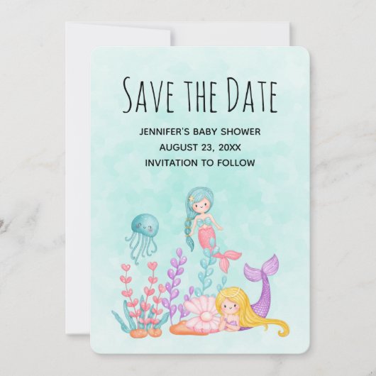 Niedliche Meerjungfrau unter Wasser Save The Date (Vorderseite)