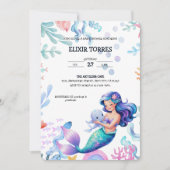 Niedliche Meerjungfrau Unterwasserfarbe Babydusche Einladung (Vorderseite)