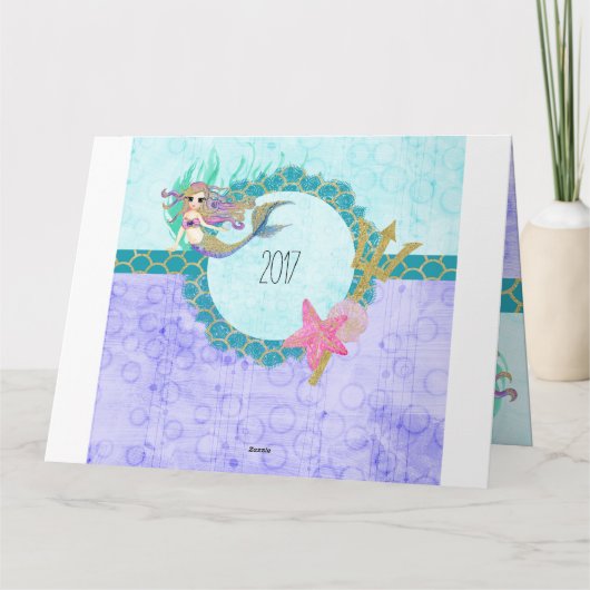 Niedliche Meerjungfrau Wasserfarbe Aquamarin Lila Karte (Rückseite)