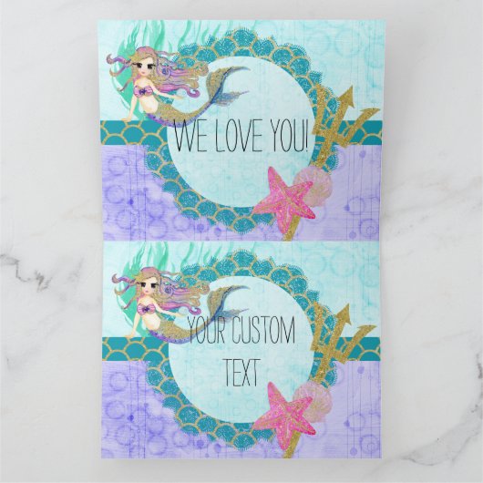 Niedliche Meerjungfrau Wasserfarbe Aquamarin Lila Karte (Innenseite)