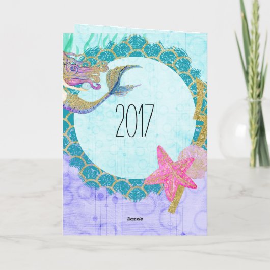 Niedliche Meerjungfrau Wasserfarbe Aquamarin Lila Karte (Rückseite)