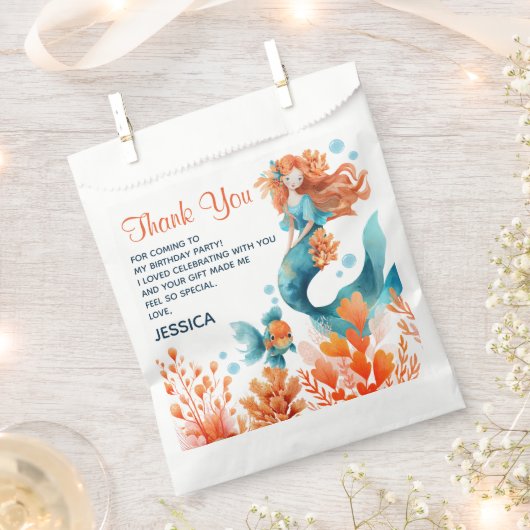 Niedliche Meerjungfrau Wasserfarbe Kinder Geburtst Geschenktütchen (Ausgeschnitten)