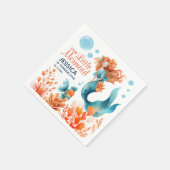 Niedliche Meerjungfrau Wasserfarbe Mädchen Geburts Serviette (Ecke)