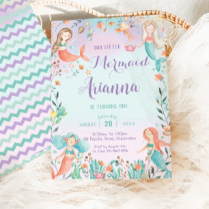 Niedliche Meerjungfrau zum Geburtstag unter dem Me Einladung