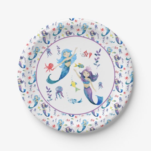 Niedliche Meerjungfrauen Pappteller (Vorderseite)