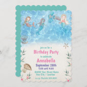 Niedliche Meerjungfrauen Schwimmen am Strand Einladung (Vorne/Hinten)