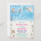 Niedliche Meerjungfrauen Schwimmen am Strand Einladung (Vorderseite)