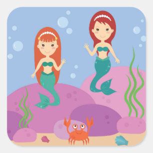 Niedliche Meerjungfrauen schwimmen unter Wasser Quadratischer Aufkleber