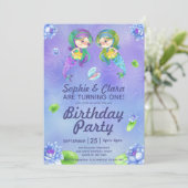 Niedliche Meerjungfrauen unter dem Meer - Zwilling Einladung (Stehend Vorderseite)