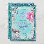 Niedliche Meerjungfrauen unter dem Party Aquamarin Einladung (Vorne/Hinten)
