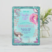 Niedliche Meerjungfrauen unter dem Party Aquamarin Einladung (Stehend Vorderseite)