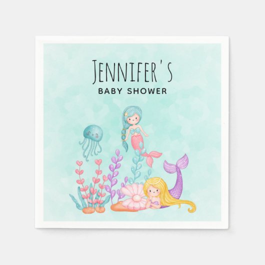 Niedliche Meerjungfrauen unter der Wasserfarbendus Serviette (Vorderseite)