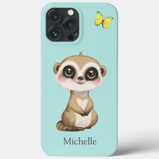 Niedliche Meerkat und Schmetterling auf Aquamarin Case-Mate iPhone Hülle (Rückseite)