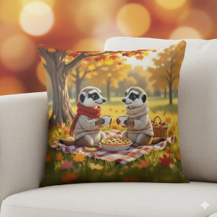 Niedliche Meerkats im Herbst Attraktion bei einem  Kissen
