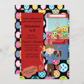 Niedliche, mehrfarbige Arcade Geburtstagsjunge Ein Einladung (Vorne/Hinten)