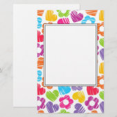 Niedliche mehrfarbige Blume und Herzen, gürtelarti Briefpapier (Vorne/Hinten)