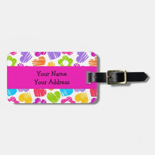 Niedliche mehrfarbige Blume und Herzen, gürtelarti Gepäckanhänger (Vorderseite horizontal)