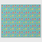 Niedliche mehrfarbige Gnome auf aquamarinen Geschenkpapier (Flach)