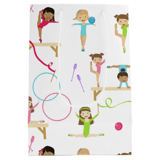 Niedliche mehrfarbige Gymnastik Kindermuster Mittlere Geschenktüte (Rückseite)