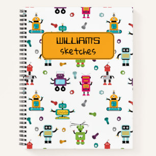 Niedliche mehrfarbige Roboter Kids Robot Sketchboo Notizblock