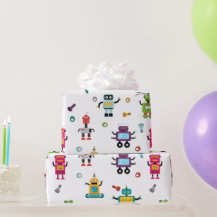 Niedliche mehrfarbige Roboter Kids Roboter Muster Geschenkpapier