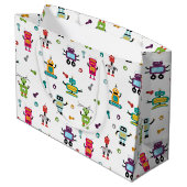 Niedliche mehrfarbige Roboter Kids Roboter Muster Große Geschenktüte (Rückseite Schrägansicht)