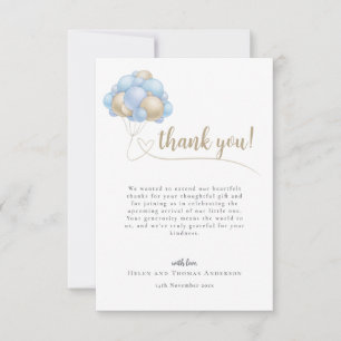 Niedliche Meldung Blue Balloon Baby Dusche Dankeskarte