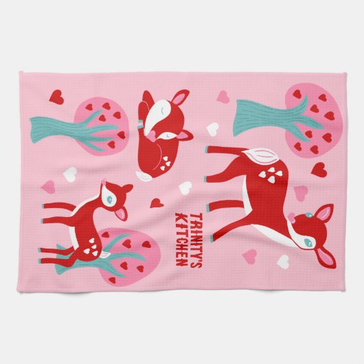 Niedliche Meldung "Red Deer Valentine Day Custom" Geschirrtuch (Horizontal)
